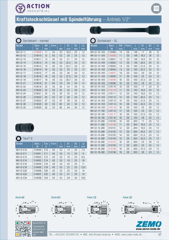 KH 1/2 SD Kraftsteckschlüssel normal, Torx-E