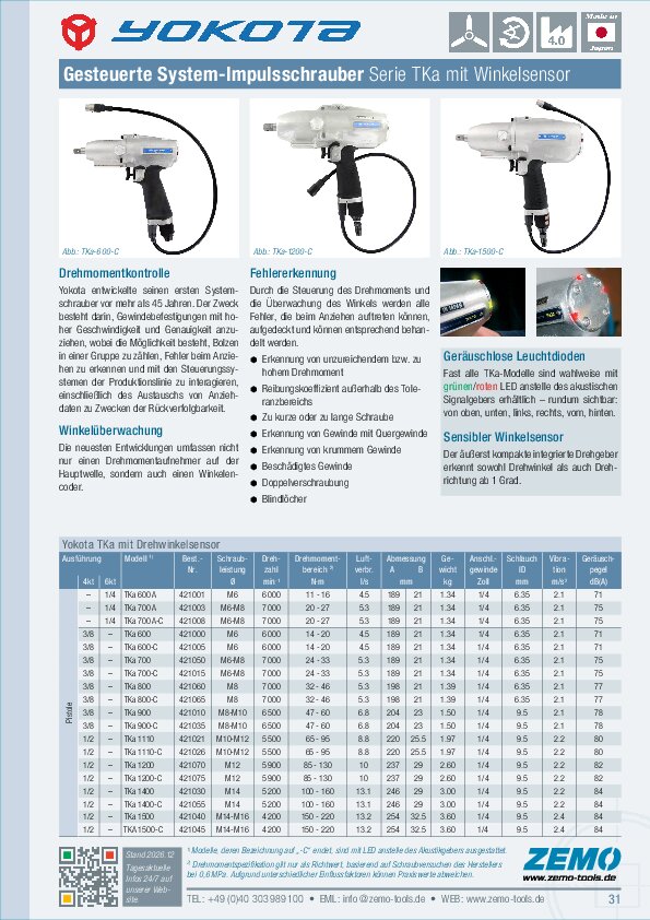Yokota System-Impulsschrauber TKa mit Winkelsensor