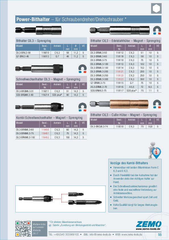 Power-Bithalter mit / ohne Magnet