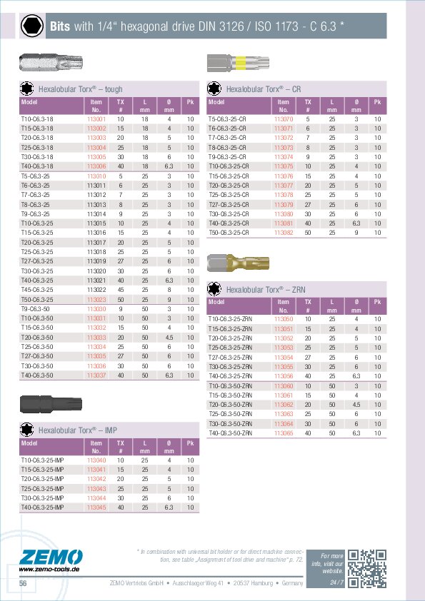 Insert Bits C 6.3 hexalobular (Torx)