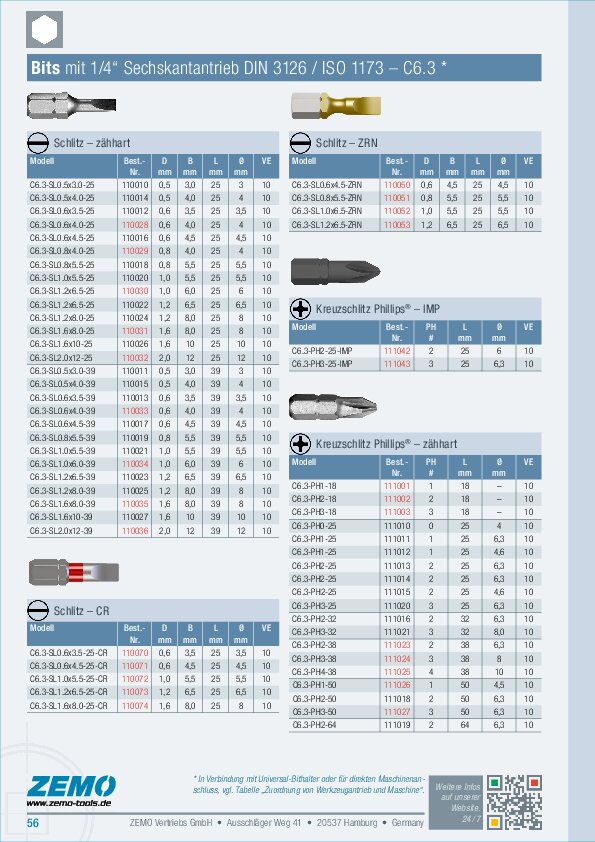 Bits C6.3 (1/4) Schlitz Kreuz PH PZ