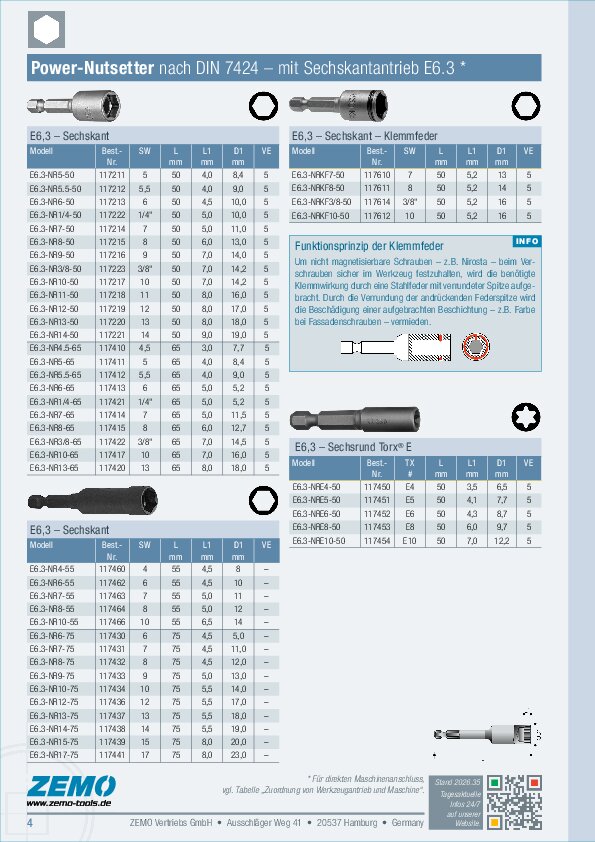 Nutsetter (1/4) E6.3 Sechskant Torx-E