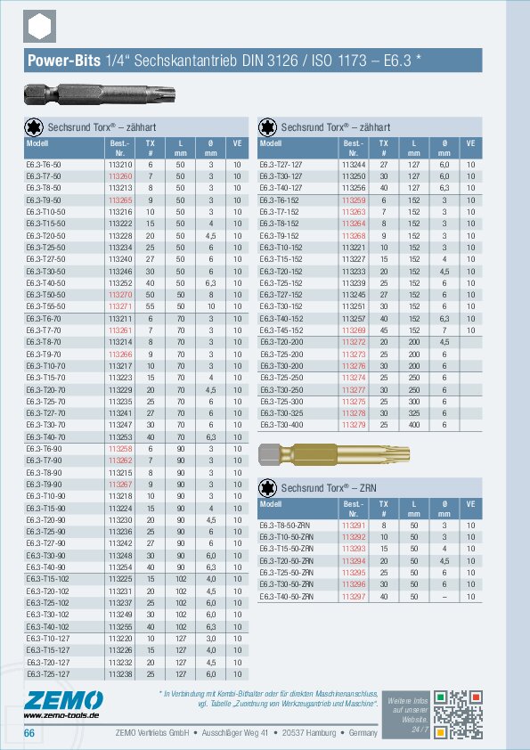 Bits E6.3 (1/4) Sechsrund Torx