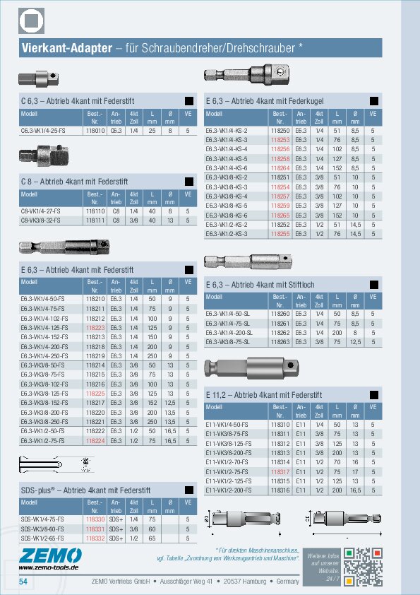 Vierkant-Adapter mit 6kt-Antrieb