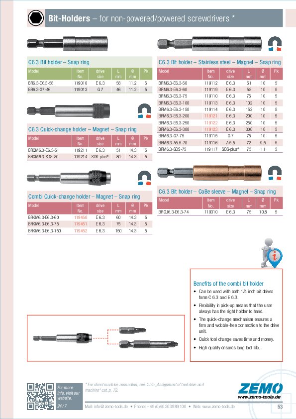 power bit-holders w or w/o magnet