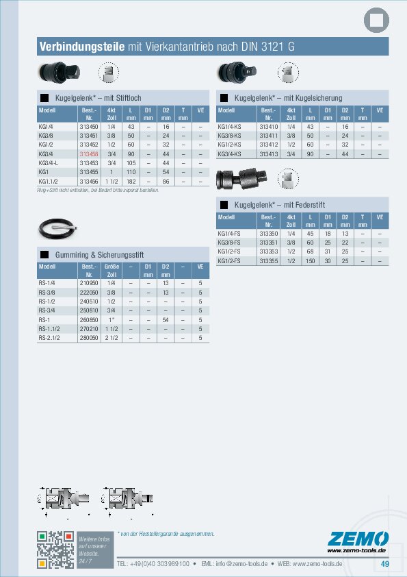 Kraftsteck-Gelenkadapter