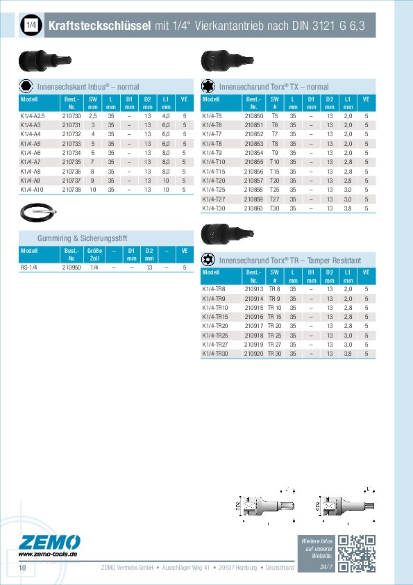 Kraftsteckschlüssel 1/4 Zoll 