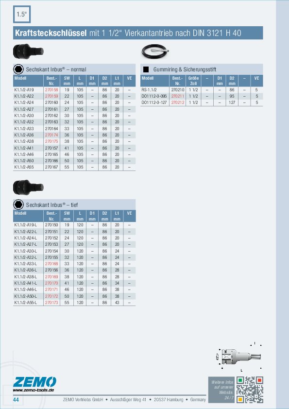Kraftsteckschlüssel 1 1/2 Zoll 