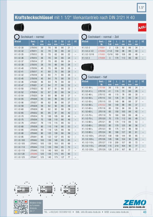 Kraftsteckschlüssel 1 1/2 Zoll 