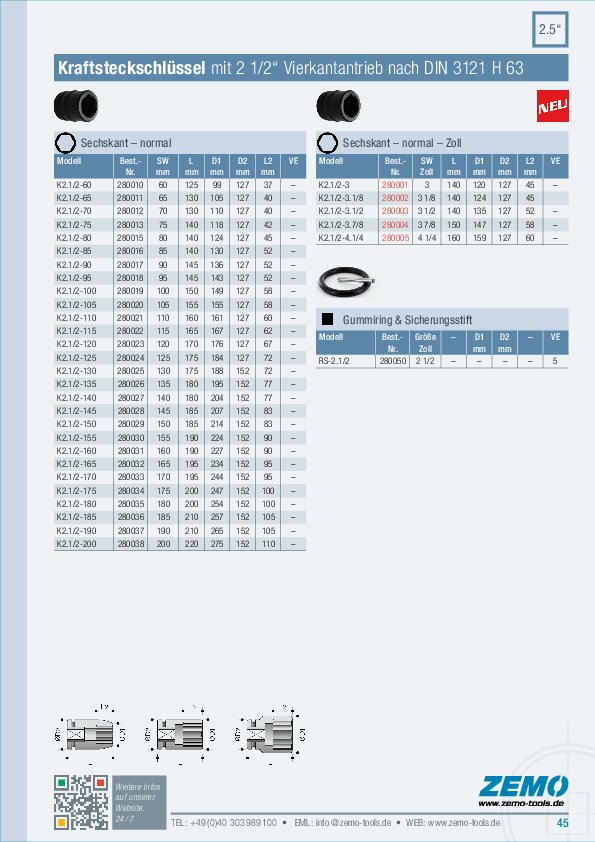 Kraftsteckschlüssel 2 1/2 Zoll 