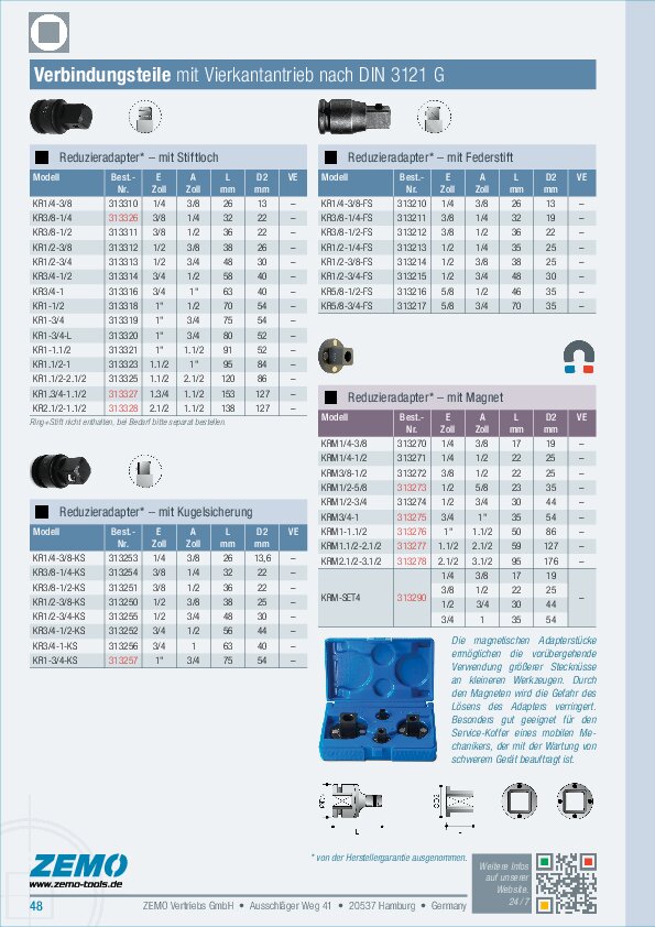 Kraftsteck-Reduzieradapter